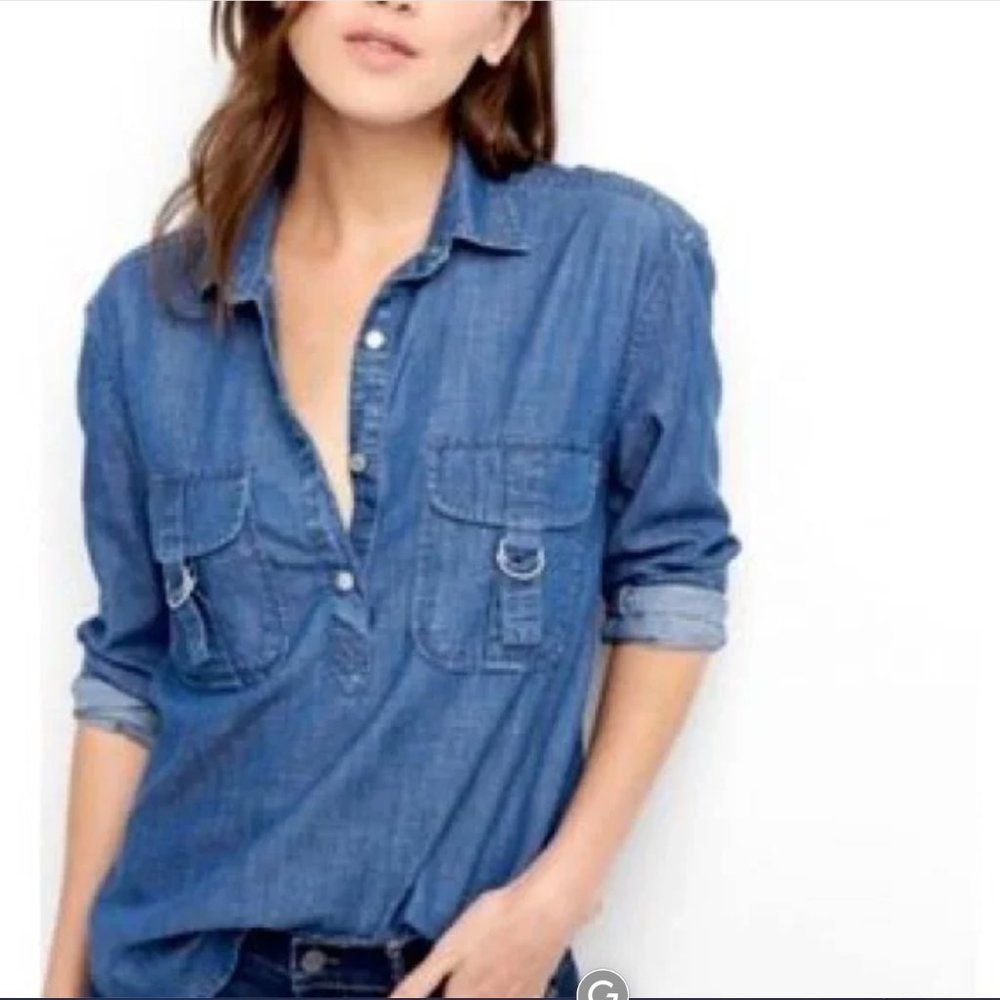 Gap Denim Shirt with Silver Buckle and Button Details XS Western Cowgirl